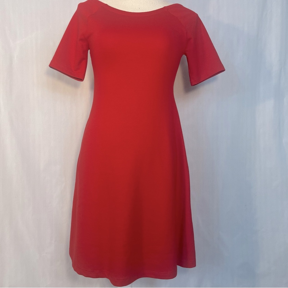 ZARA Trafaluc Red Knit Mini Dress Fit & Flare Short Sleeves Round Neckline S 👍